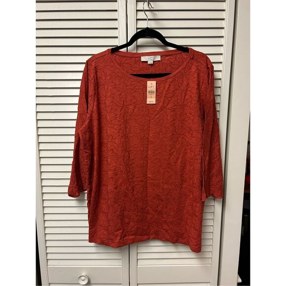 LOFT NWT Burnt Orange Floral Embroidered Half-Sleeve Blouse, Sz 14, MP $40 - Picture 1 of 3